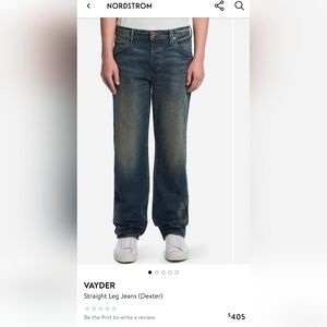 VAYDER Men's Straight Leg Dexter Dark Wash Denim Jeans 32x33 $405 MSRP NWT